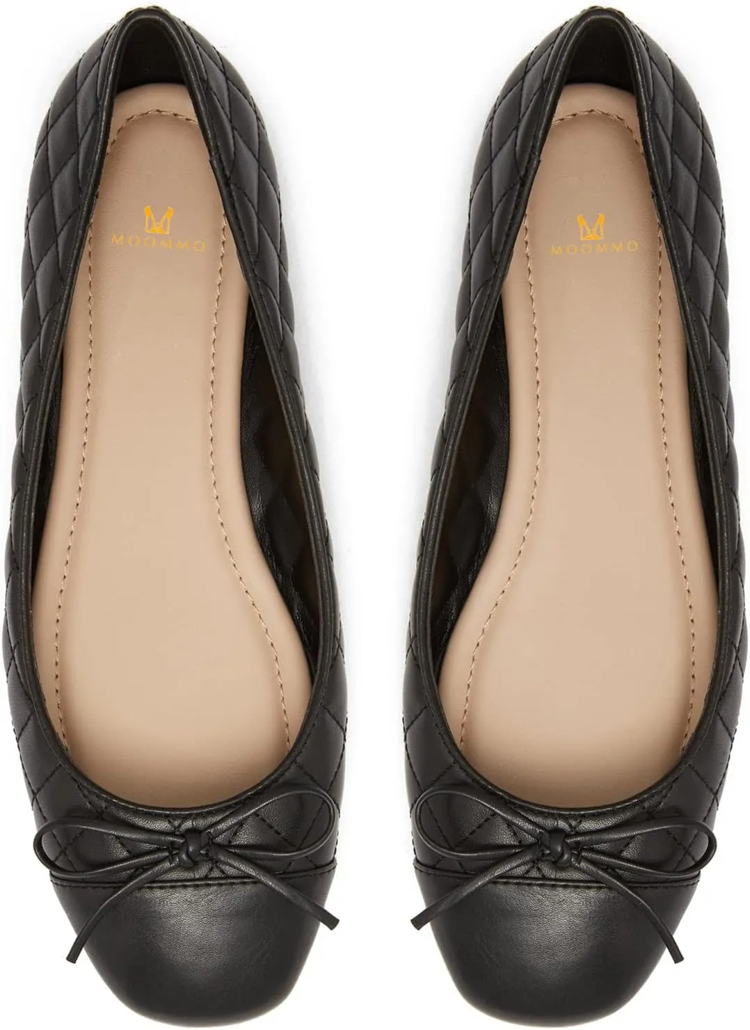 MOOMMO Women Cap Toe Flats Bow Slip On Ballet Flats Comfort Quilted Colorblock Flat Shoes Round Toe Flat Heel Dress Shoes Office Ladies Party Chic Driver Flats Cute Quilted Black 8.5 M US