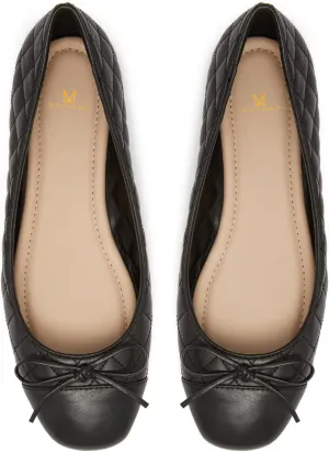 MOOMMO Women Cap Toe Flats Bow Slip On Ballet Flats Comfort Quilted Colorblock Flat Shoes Round Toe Flat Heel Dress Shoes Office Ladies Party Chic Driver Flats Cute Quilted Black 8.5 M US