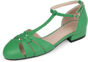 MOOMMO Women’s Ankle Strap Cage Sandals Kitten Heel Round Toe T-Strap Mary Jane Pumps Cut-Out Sandal Heels Vintage Low Heel Closed Toe Roman Sandals Dress Summer Shoes Wedding Bridal Comfy 4-11 M US