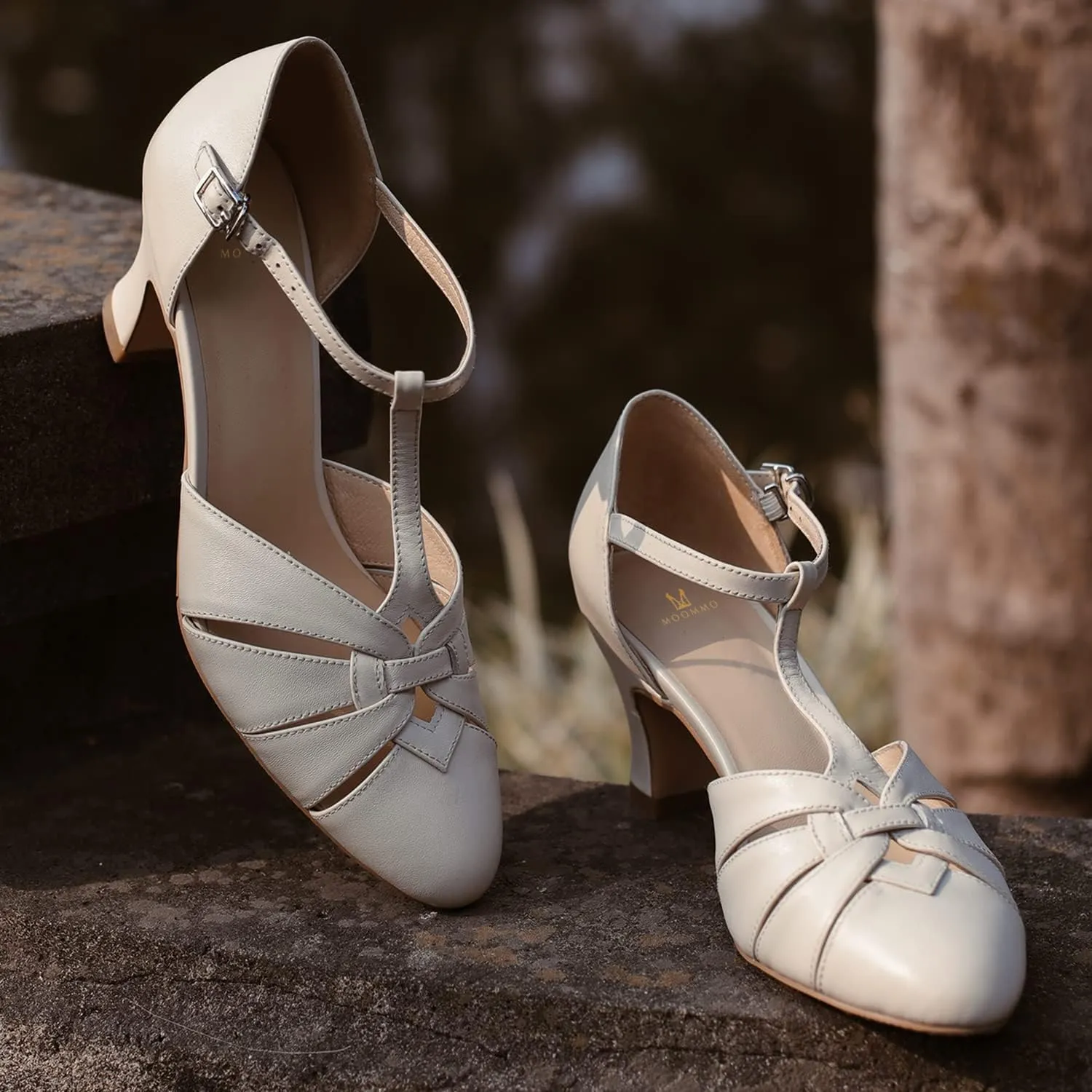MOOMMO Women’s Ankle Strap Cage Sandals Kitten Heel Round Toe T-Strap Mary Jane Pumps Cut-Out Sandal Heels Vintage Low Heel Closed Toe Roman Sandals Dress Summer Shoes Wedding Bridal Comfy 4-11 M US