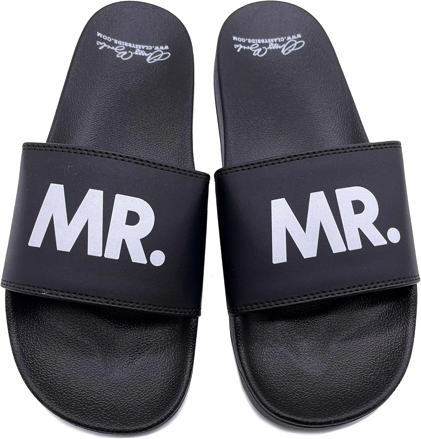 Mr. Wedding Slides - Groom Sandals - Just Married Flip Flops - Bride and Groom Slides (Black XL (12-13))