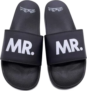 Mr. Wedding Slides - Groom Sandals - Just Married Flip Flops - Bride and Groom Slides (Black XL (12-13))