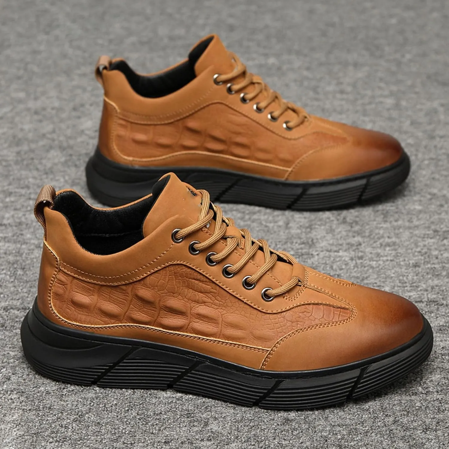 Myallfeet Men's Pattern Versatile Sports Shoes Fashion Anti-Skid Low Top Lace Up Walking Shoes Casual Formal Cowhide Sneakers