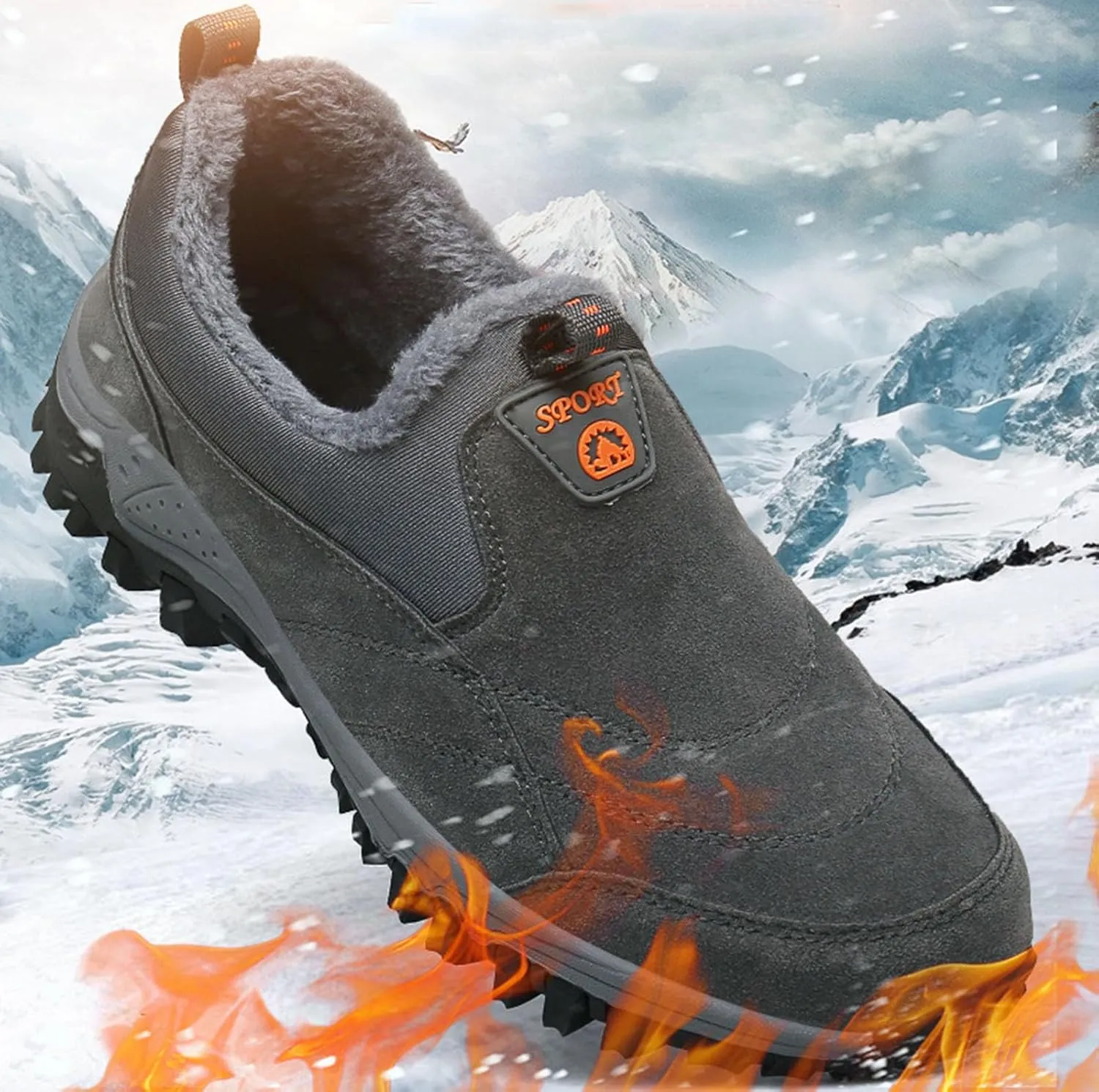 Myallfeet Men's Winter Outdoor Sports Plush Loafers Cotton Shoes Fashionable Casual Fur Insulated and Anti Slip Snow Shoes