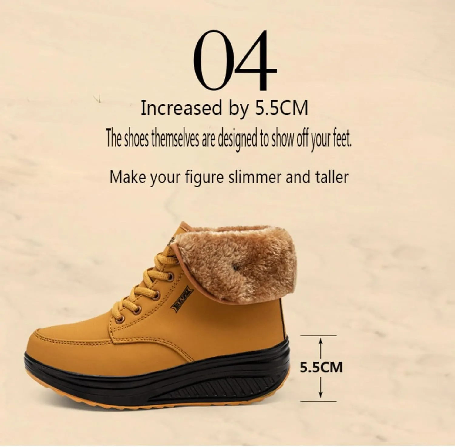 Myallfeet Women's Thermal Fur Lined Thick Sole Rocker Shoes Fashionable, Comfortable, Non-Slip, Warm Winter Sneakers Cotton Thickened Snow Boots