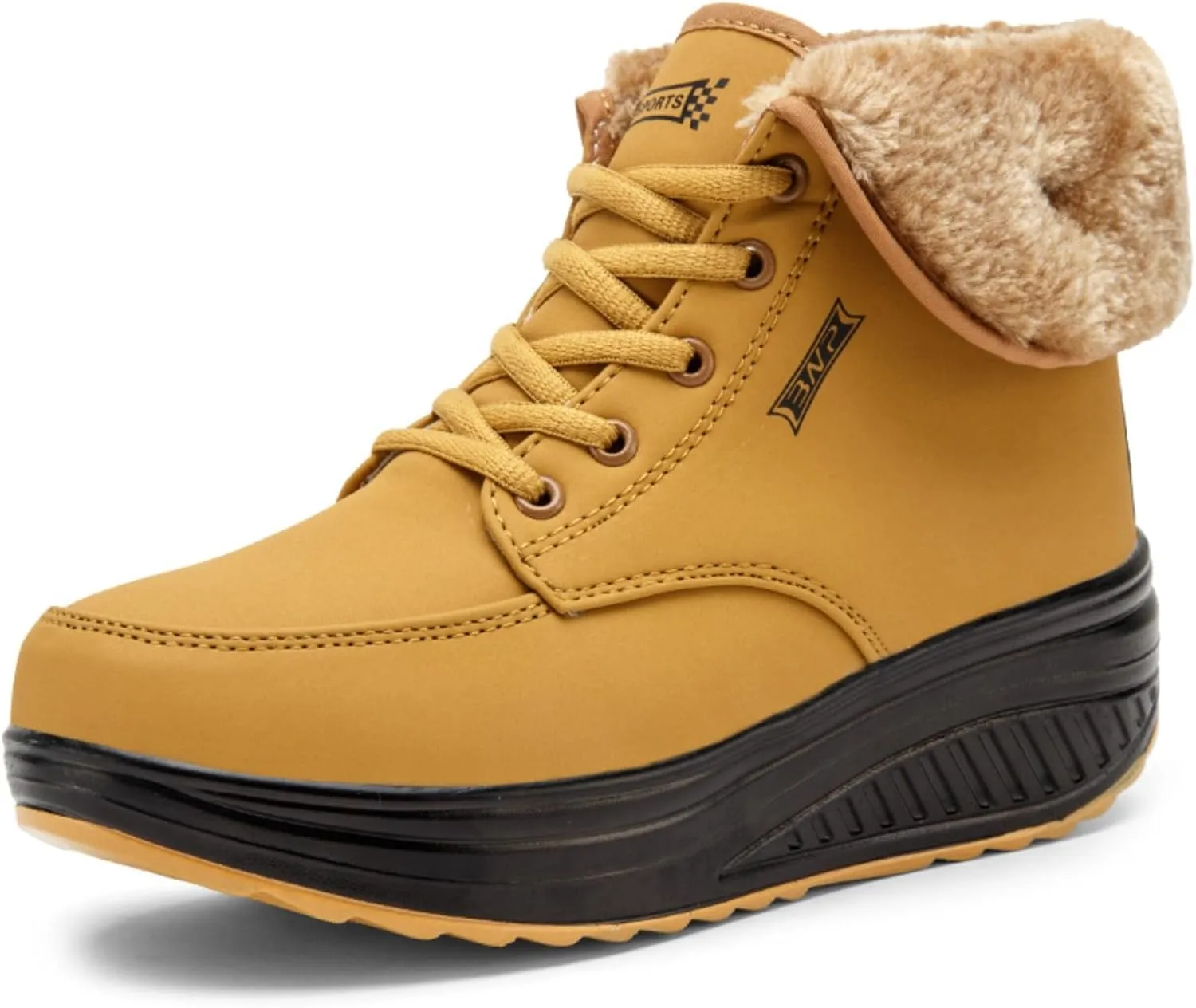 Myallfeet Women's Thermal Fur Lined Thick Sole Rocker Shoes Fashionable, Comfortable, Non-Slip, Warm Winter Sneakers Cotton Thickened Snow Boots