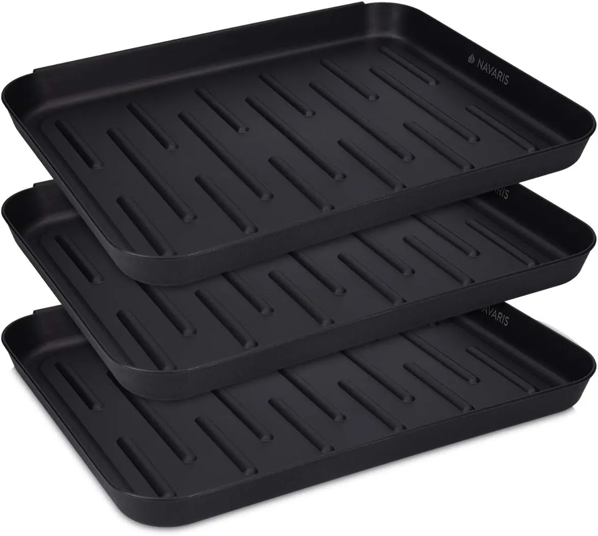 Navaris Set of 3 Shoe Drip Trays - Multi-Purpose Boot Tray for Rain Boots, Winter Boots, Sneakers - Indoor and Outdoor Use in All Seasons - Black, S
