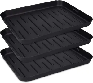Navaris Set of 3 Shoe Drip Trays - Multi-Purpose Boot Tray for Rain Boots, Winter Boots, Sneakers - Indoor and Outdoor Use in All Seasons - Black, S