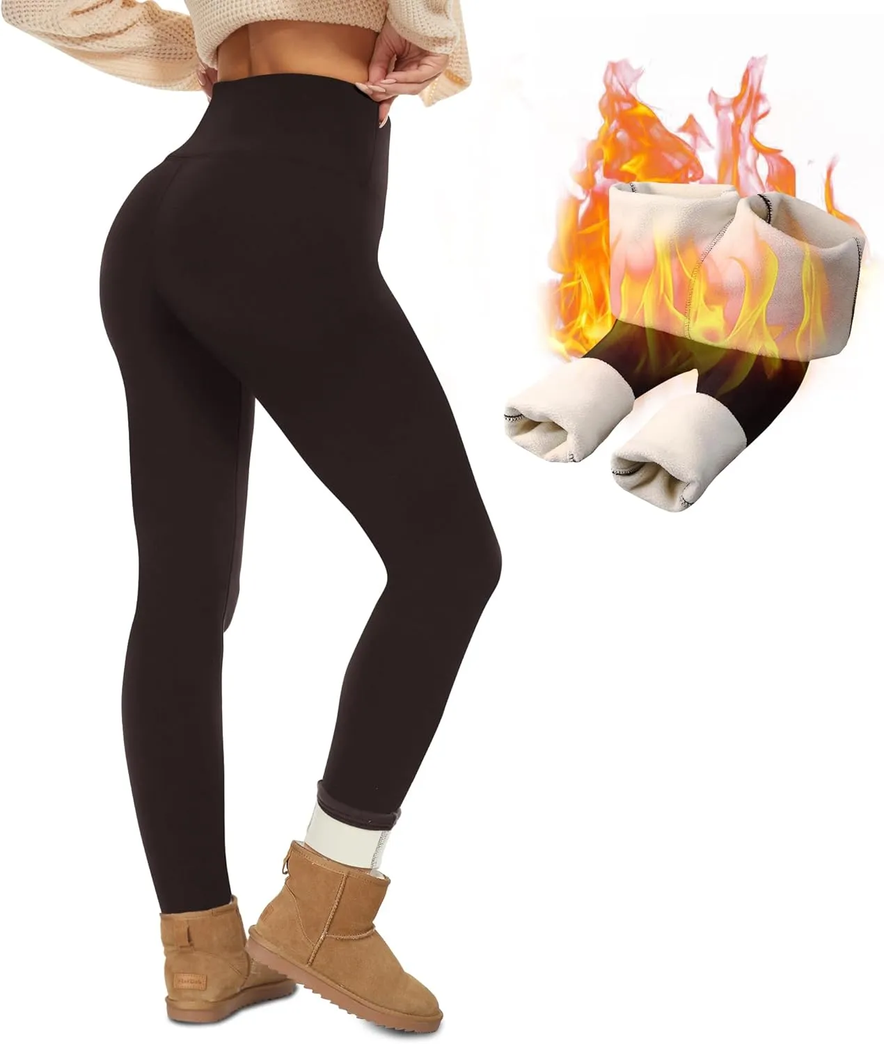 NexiEpoch Fleece Lined Leggings Women - Thermal Thick Winter Warm High Waisted Tummy Control Soft Pants for Snow Cold