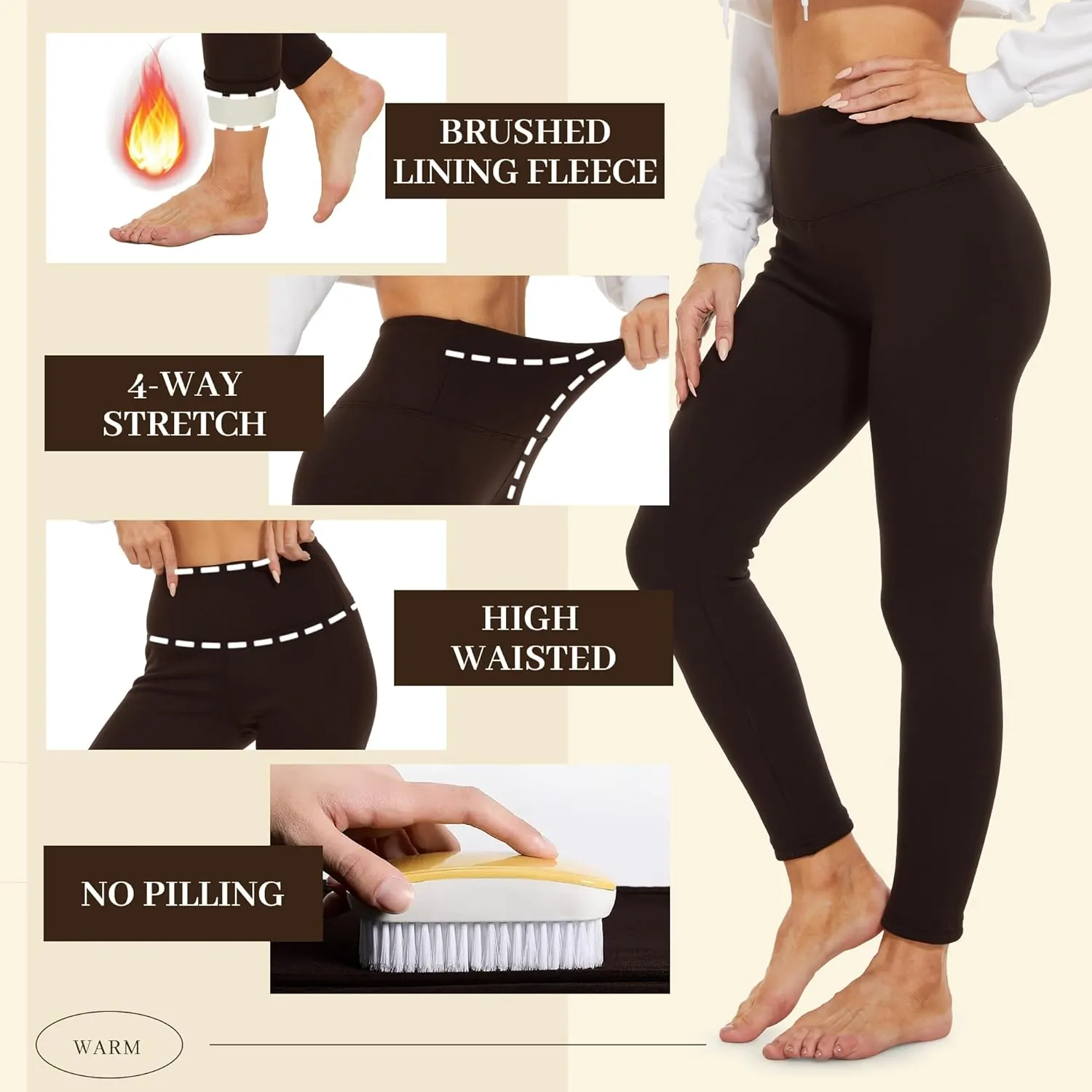 NexiEpoch Fleece Lined Leggings Women - Thermal Thick Winter Warm High Waisted Tummy Control Soft Pants for Snow Cold