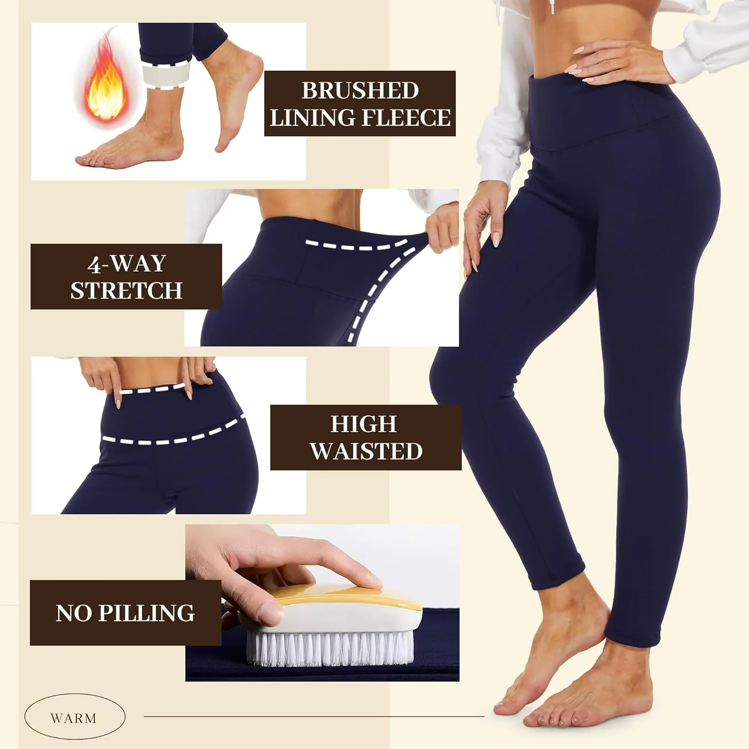 NexiEpoch Fleece Lined Leggings Women - Thermal Thick Winter Warm High Waisted Tummy Control Soft Pants for Snow Cold