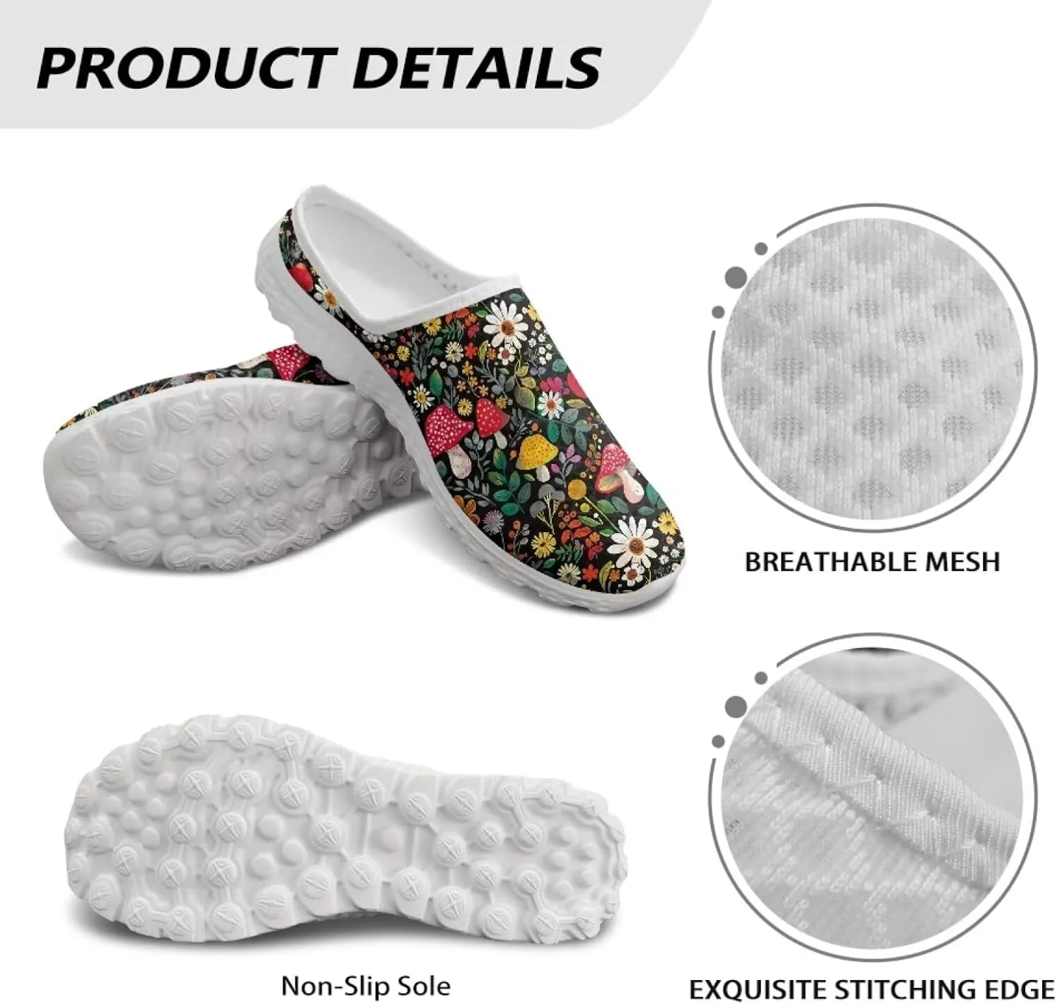 Novelty Mushrooms Women's Slip On Mule Sneakers Anti-Slip Walking Shoes with Elastic Thick Sole for Outdoor Indoor