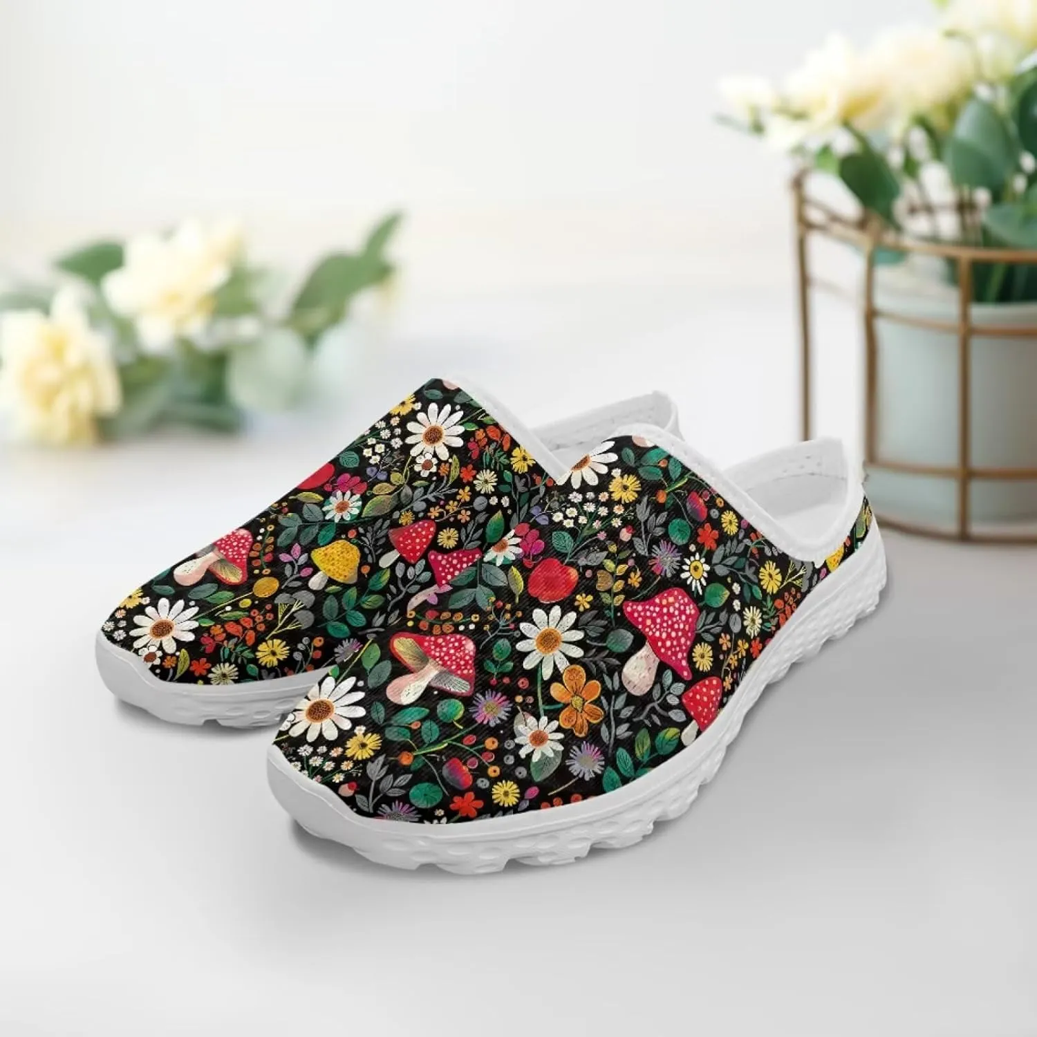 Novelty Mushrooms Women's Slip On Mule Sneakers Anti-Slip Walking Shoes with Elastic Thick Sole for Outdoor Indoor