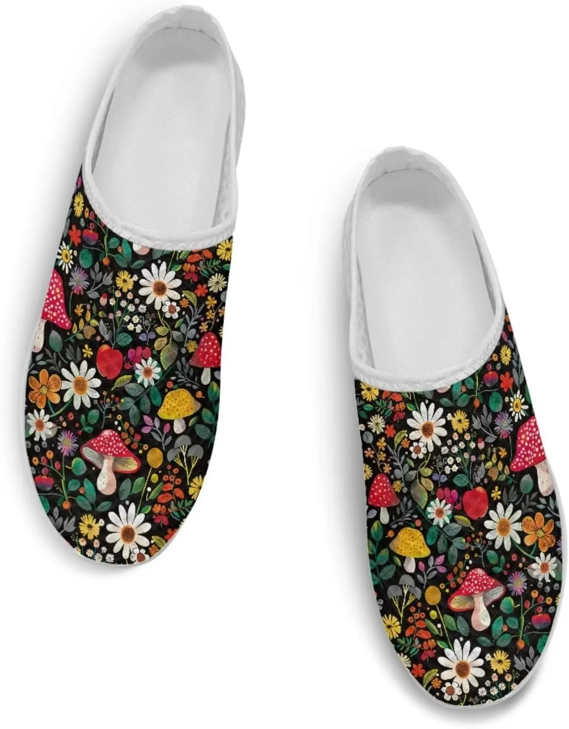 Novelty Mushrooms Women's Slip On Mule Sneakers Anti-Slip Walking Shoes with Elastic Thick Sole for Outdoor Indoor