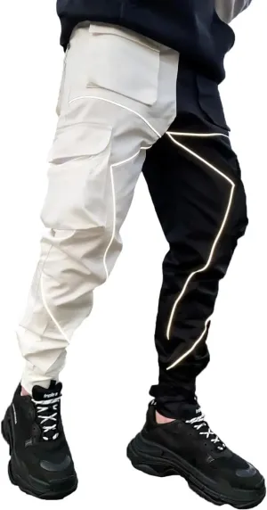 Nutriangee Men's Punk Rock Street Harem Pants, Reflective Technical Hip Hop Jogger Sport Pants