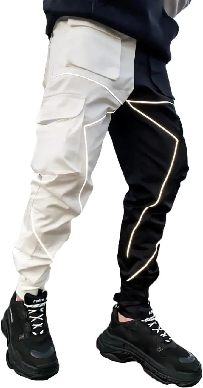 Nutriangee Men's Punk Rock Street Harem Pants, Reflective Technical Hip Hop Jogger Sport Pants