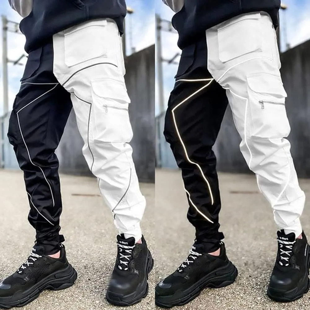 Nutriangee Men's Punk Rock Street Harem Pants, Reflective Technical Hip Hop Jogger Sport Pants