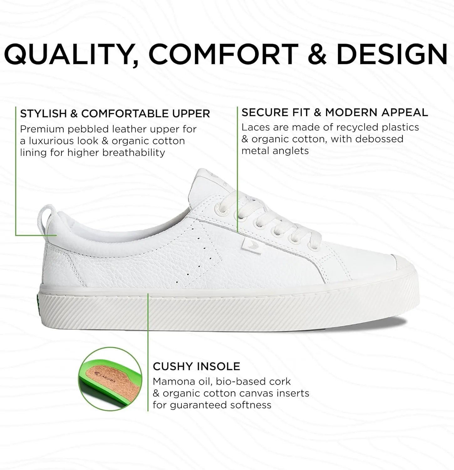 OCA Low Premium Leather Sneakers, Comfortable Shoes for Men, Lightweight & Sustainable, Versatile Casual Footwear with 100% Vegan Insoles, Rubbe