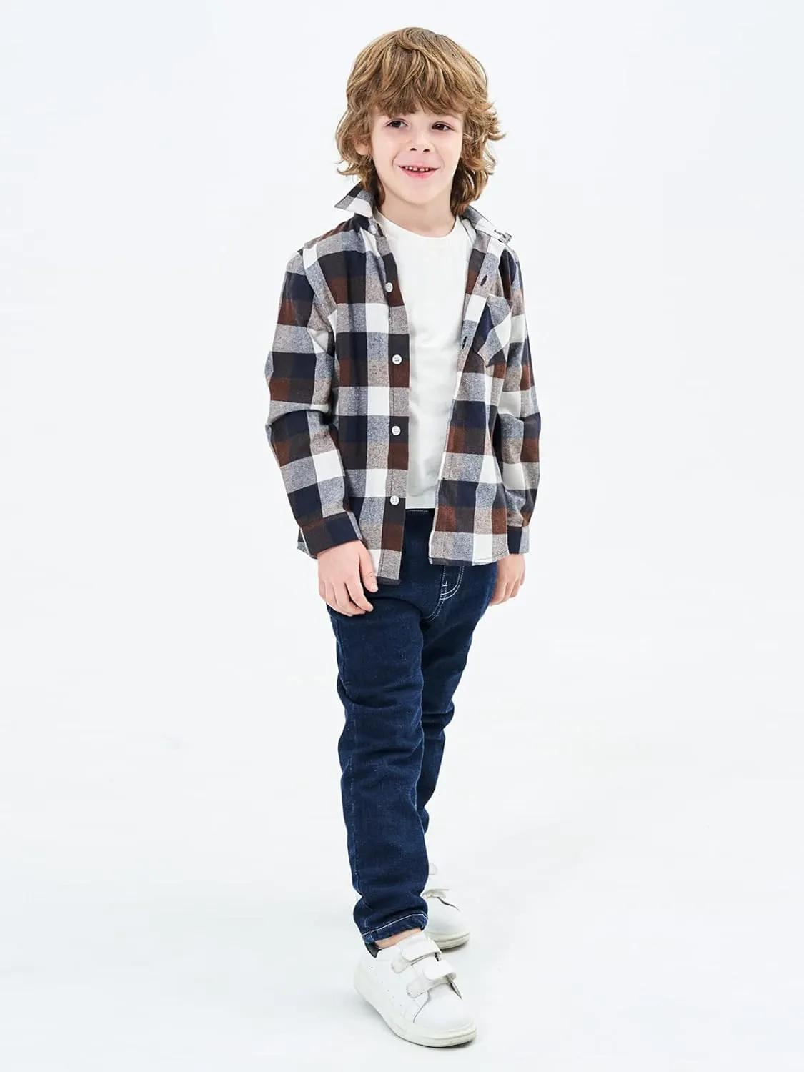 OCHENTA Little Big Boys Girls & Mens Plaid Flannel Shirt Button Down Family Matching Outfits