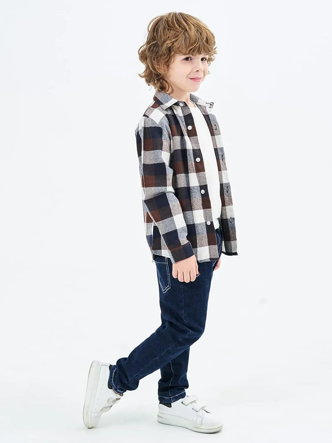 OCHENTA Little Big Boys Girls & Mens Plaid Flannel Shirt Button Down Family Matching Outfits