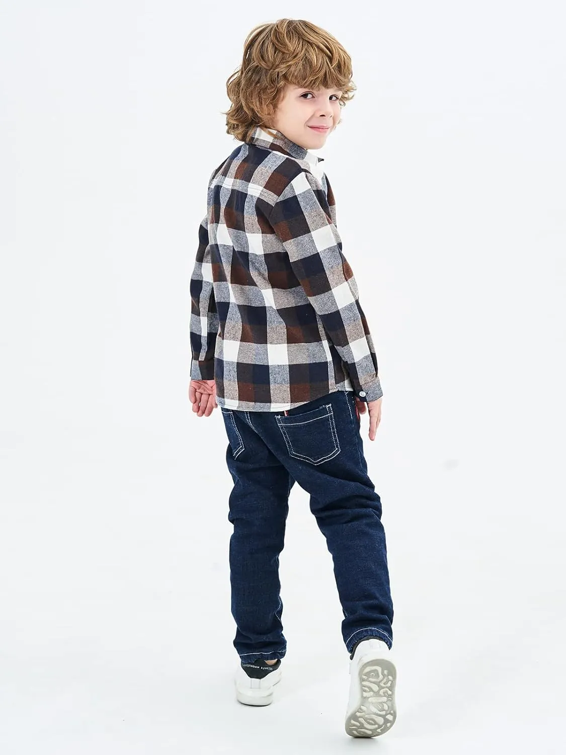 OCHENTA Little Big Boys Girls & Mens Plaid Flannel Shirt Button Down Family Matching Outfits