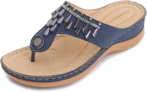 oiangi Orthotic Comfort Thong Style Flip Flops Sandals for Women with Arch Support Rhinestone Slippers for Comfortable Walk