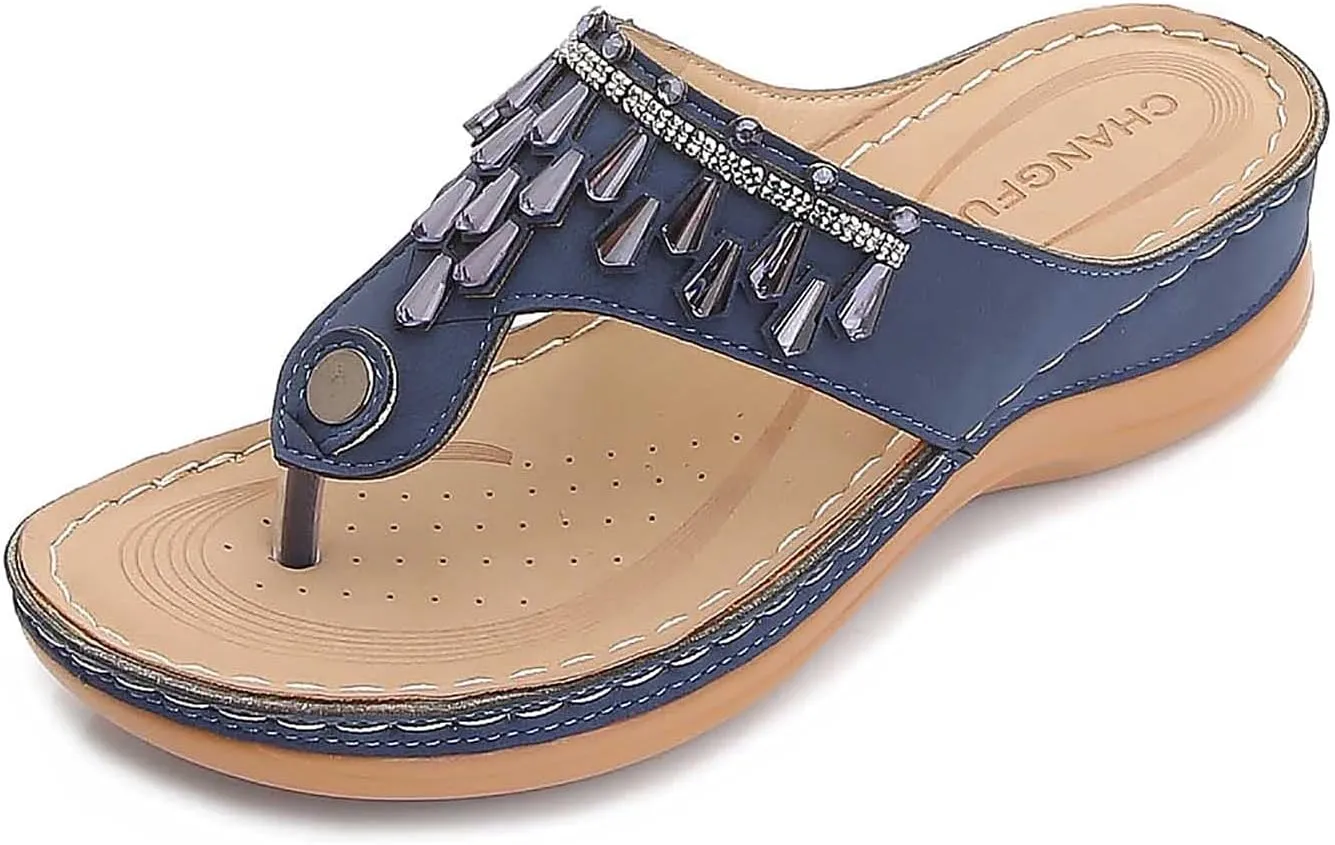 oiangi Orthotic Comfort Thong Style Flip Flops Sandals for Women with Arch Support Rhinestone Slippers for Comfortable Walk