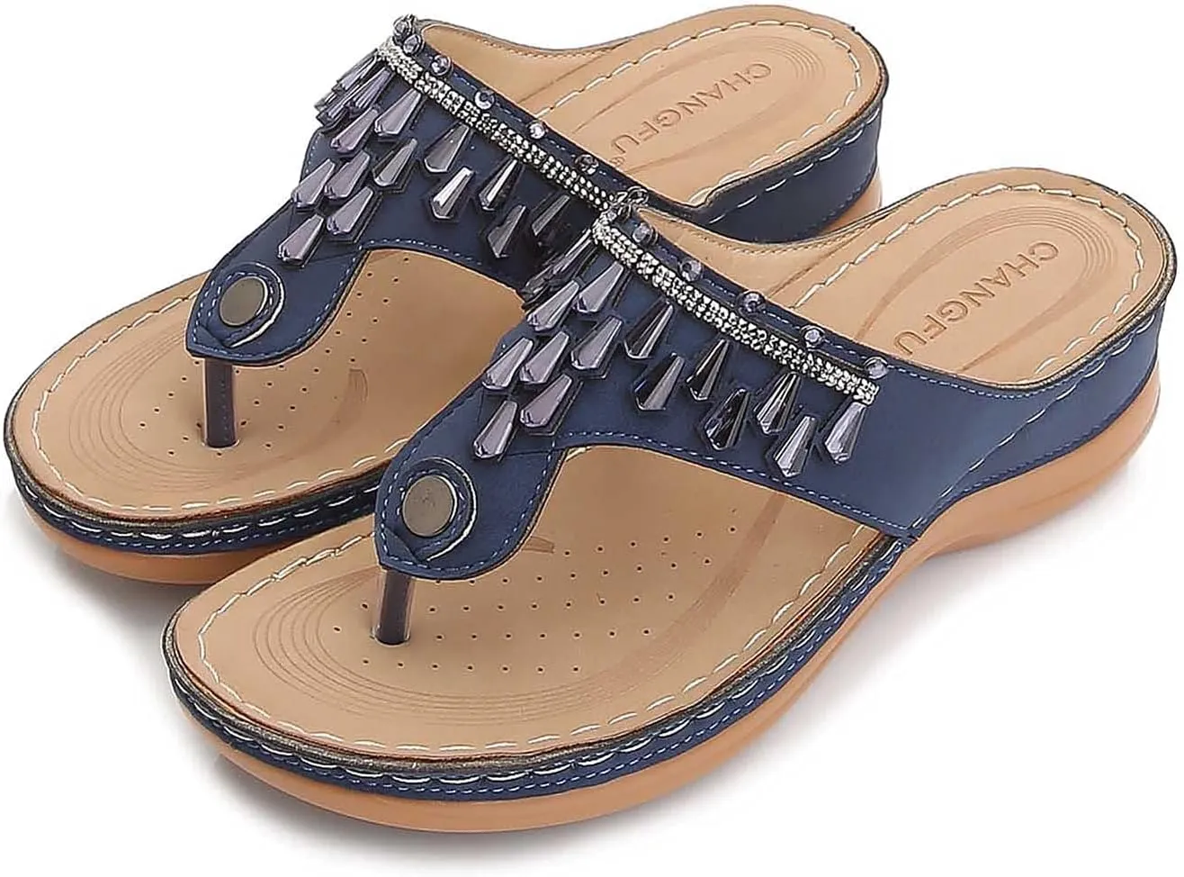 oiangi Orthotic Comfort Thong Style Flip Flops Sandals for Women with Arch Support Rhinestone Slippers for Comfortable Walk