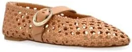 OMLISHZTY Women's Woven Ballet Flats with Gold Buckle Strap - Round Toe Versatile Slip-Ons for Dressy & Casual Occasions