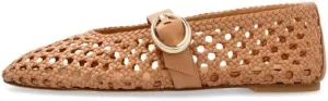 OMLISHZTY Women's Woven Ballet Flats with Gold Buckle Strap - Round Toe Versatile Slip-Ons for Dressy & Casual Occasions