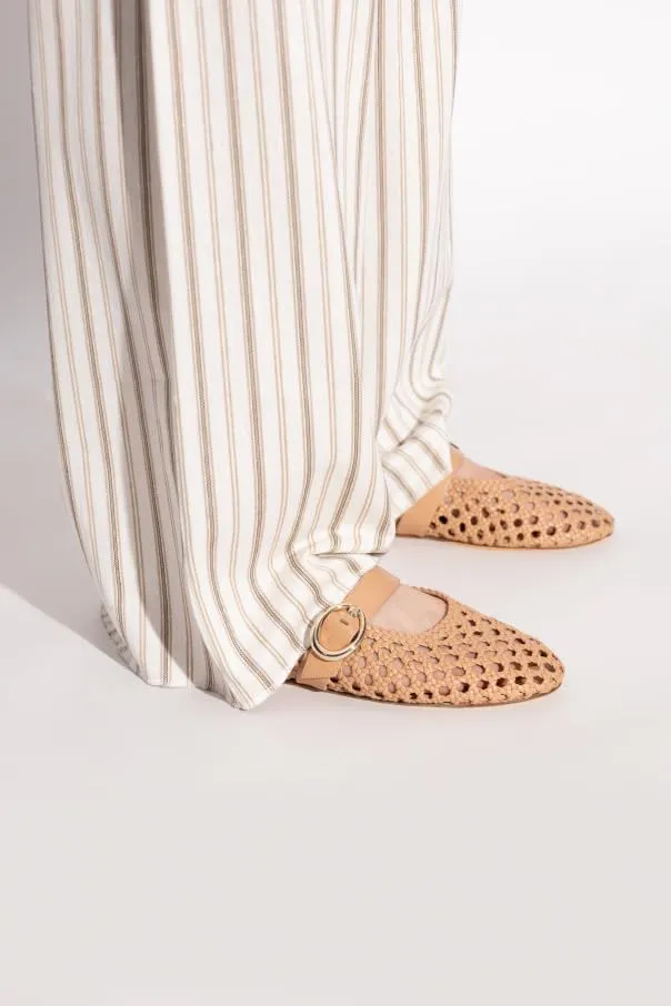 OMLISHZTY Women's Woven Ballet Flats with Gold Buckle Strap - Round Toe Versatile Slip-Ons for Dressy & Casual Occasions