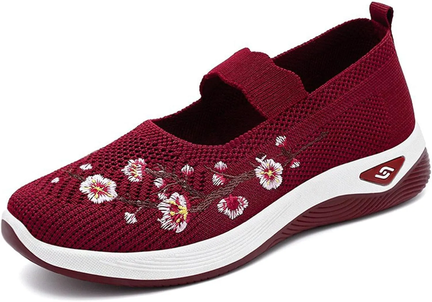 Orthopedic Shoes for Women Flower Embroidered Slip On Casual Woven Flat Loafers Breathable Soft Shoe Diabetic Walking Sneakers Comfortable Non Slip Work Sneaker with Arch Support
