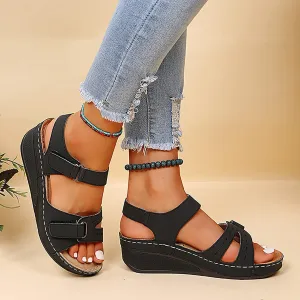 Orthopedic Wedge Sandals for Women 2025 Summer Dressy Open Toe Strap Platform Wedge Sandals Casual Strappy Slip on Sandals Summer Comfortable Outdoor Shoes Beach Boho Vacation
