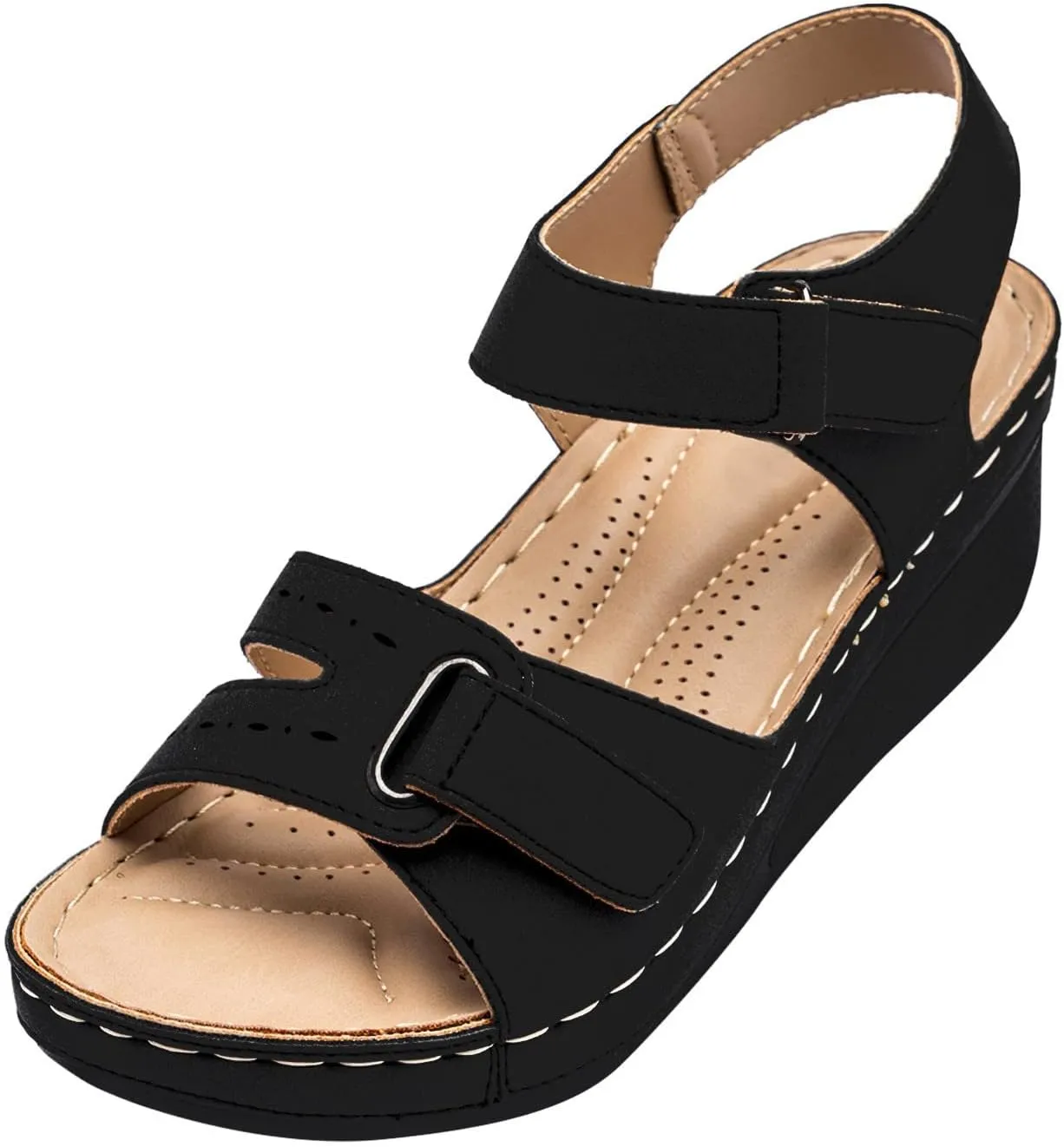 Orthopedic Wedge Sandals for Women 2025 Summer Dressy Open Toe Strap Platform Wedge Sandals Casual Strappy Slip on Sandals Summer Comfortable Outdoor Shoes Beach Boho Vacation
