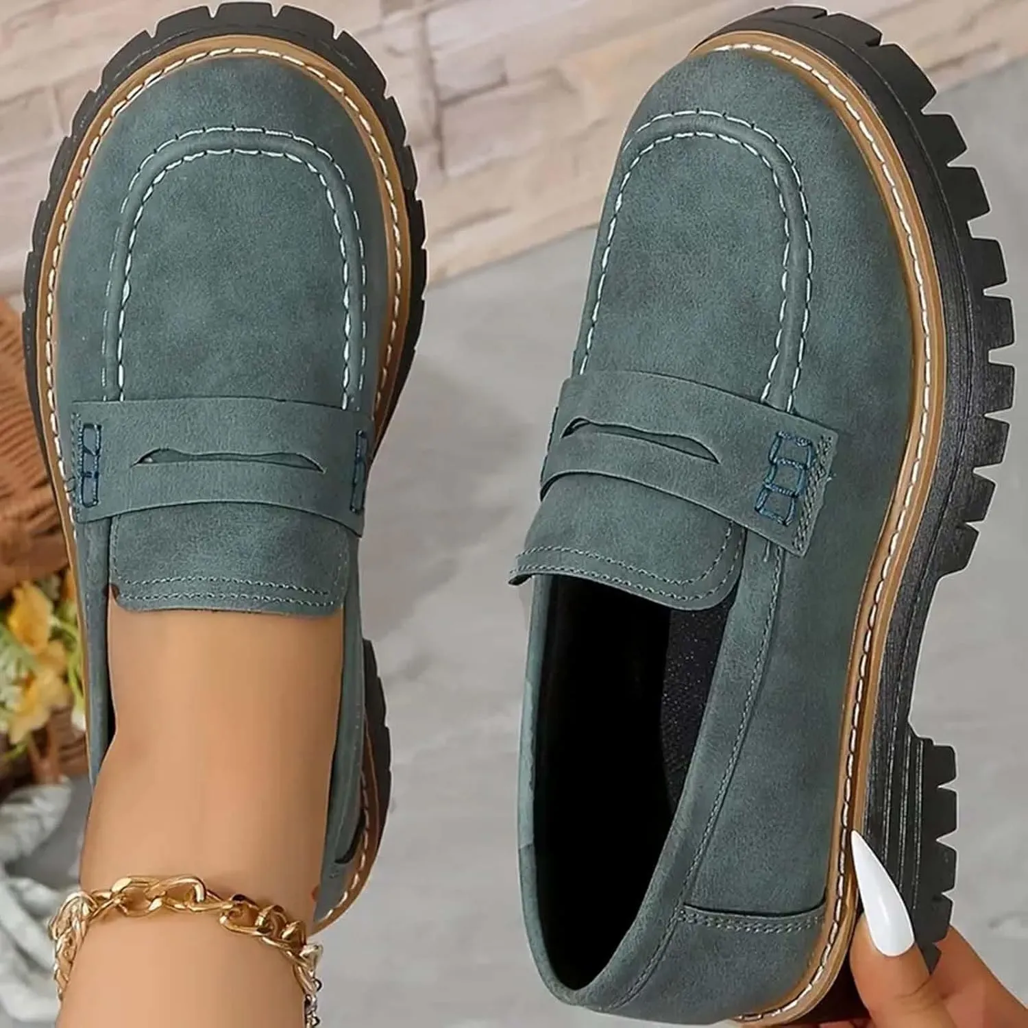 Orthoture-Orthopedic Platform Loafers Comfort Suede Orthopedic Shoes Womens Round Toe Walking Shoe Slip on Shoes