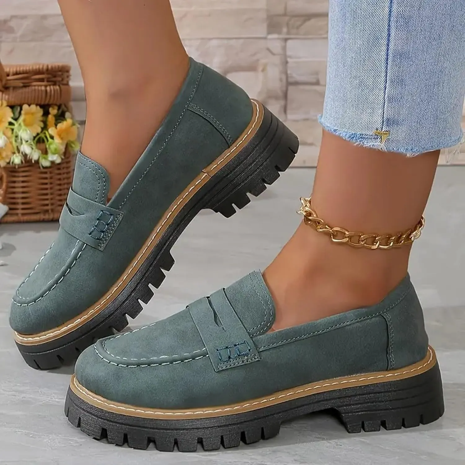 Orthoture-Orthopedic Platform Loafers Comfort Suede Orthopedic Shoes Womens Round Toe Walking Shoe Slip on Shoes