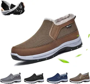 Orthowalkway Mens Shoes, Men's Arch Support Slip-on Canvas Loafers Orthopedic Sneakers Plush Walking Boat Shoes