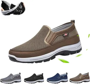 Orthowalkway Mens Shoes, Men's Arch Support Slip-on Canvas Loafers Orthopedic Sneakers Plush Walking Boat Shoes