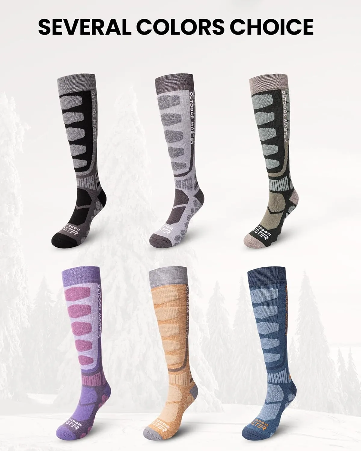 OutdoorMaster Merino Wool Ski Socks, 2/3 Pairs Compression Over The Calf for Men & Women, Winter Snowboard Thermal Socks