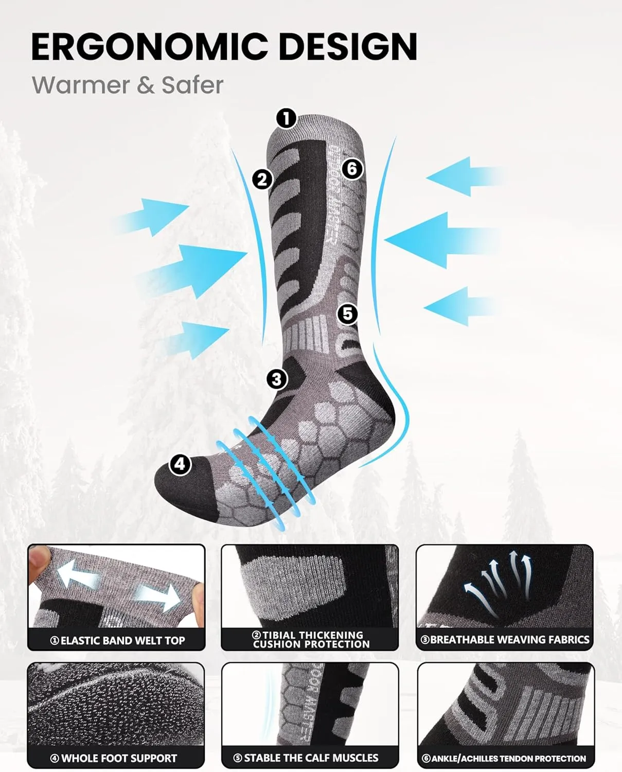 OutdoorMaster Merino Wool Ski Socks, 2/3 Pairs Compression Over The Calf for Men & Women, Winter Snowboard Thermal Socks