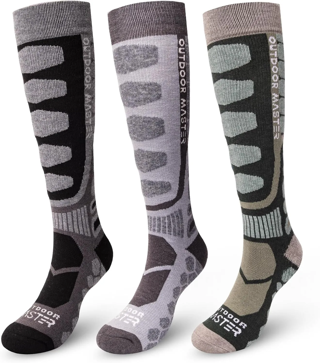OutdoorMaster Merino Wool Ski Socks, 2/3 Pairs Compression Over The Calf for Men & Women, Winter Snowboard Thermal Socks