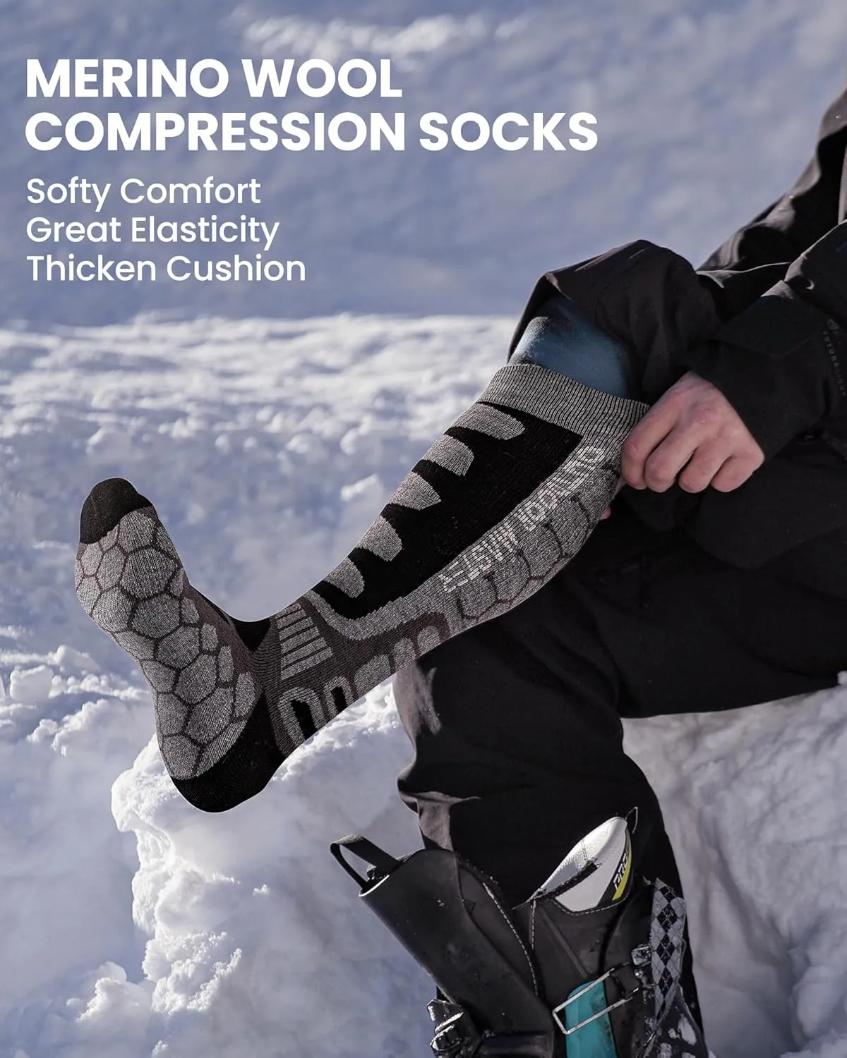 OutdoorMaster Merino Wool Ski Socks, 2/3 Pairs Compression Over The Calf for Men & Women, Winter Snowboard Thermal Socks