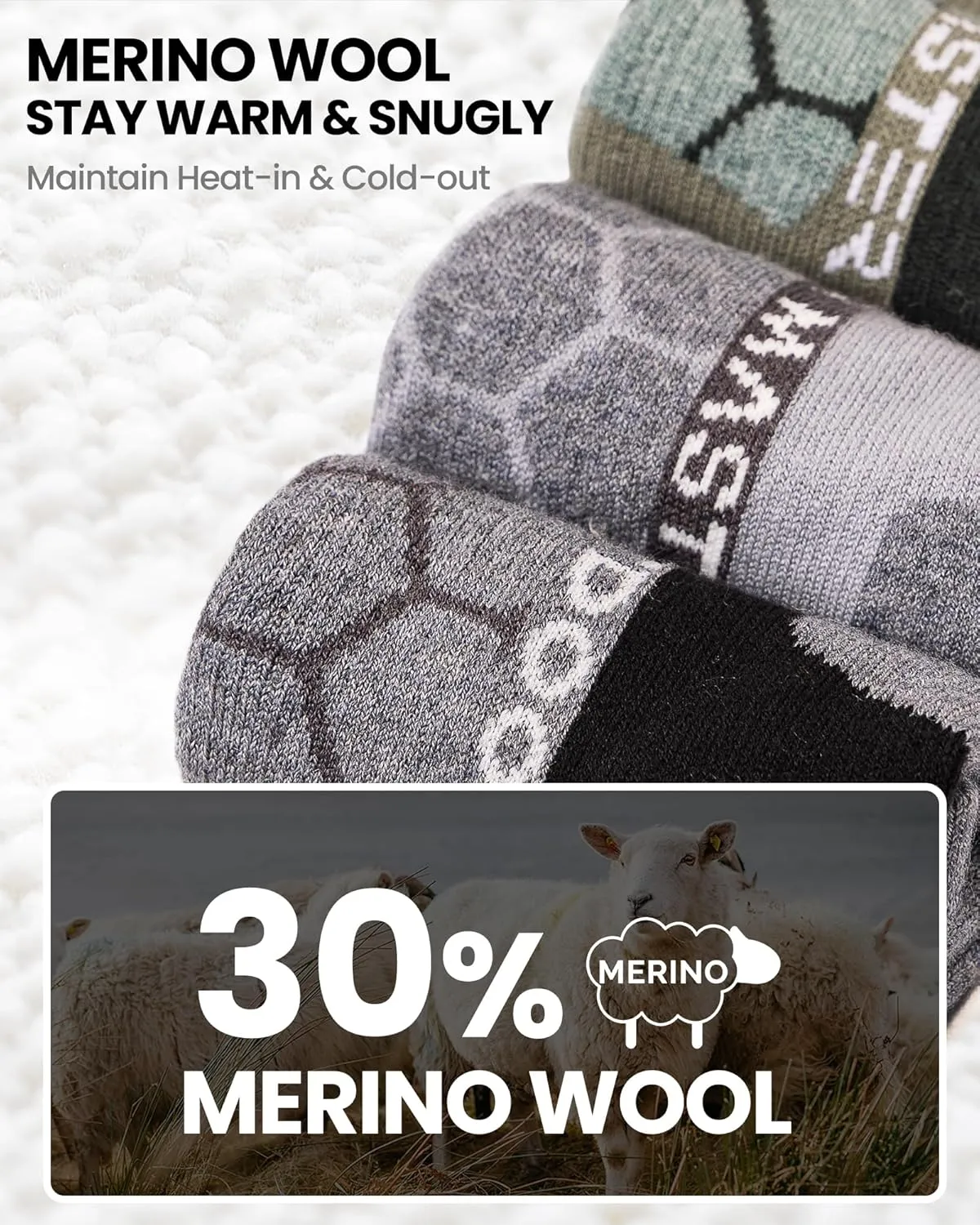 OutdoorMaster Merino Wool Ski Socks, 2/3 Pairs Compression Over The Calf for Men & Women, Winter Snowboard Thermal Socks