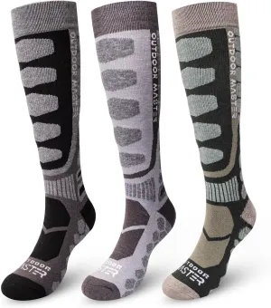 OutdoorMaster Merino Wool Ski Socks, 2/3 Pairs Compression Over The Calf for Men & Women, Winter Snowboard Thermal Socks
