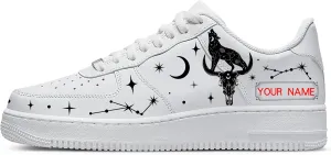 Personalized Custom Name Low-Top Fashion Sneakers with Unique Wolf Designs, Classic Lace-Up Breathable Non-Slip Casual Outdoor Running Shoes for Men and Women, Artistic Patterns