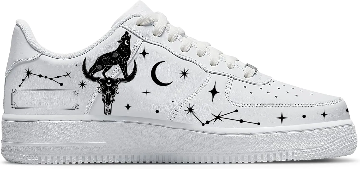 Personalized Custom Name Low-Top Fashion Sneakers with Unique Wolf Designs, Classic Lace-Up Breathable Non-Slip Casual Outdoor Running Shoes for Men and Women, Artistic Patterns