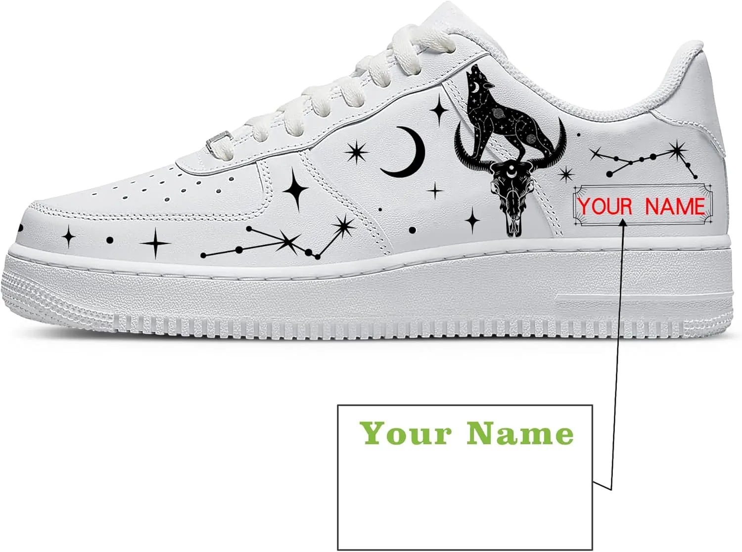 Personalized Custom Name Low-Top Fashion Sneakers with Unique Wolf Designs, Classic Lace-Up Breathable Non-Slip Casual Outdoor Running Shoes for Men and Women, Artistic Patterns