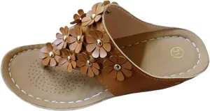 Platform Sandals for Women 2024 Ladies Solid Color Leather Flower Decoration Clip Toe Slope Heel Thick Sole Sandals