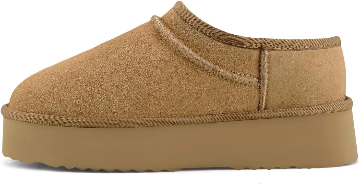 Platform Slippers for Women Genuine Suede Ankle Snow Boots Indoor Outdoor Winter Fur Slip On Mules