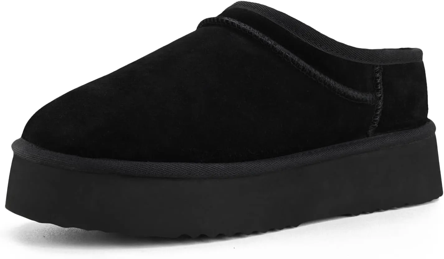 Platform Slippers for Women Genuine Suede Ankle Snow Boots Indoor Outdoor Winter Fur Slip On Mules